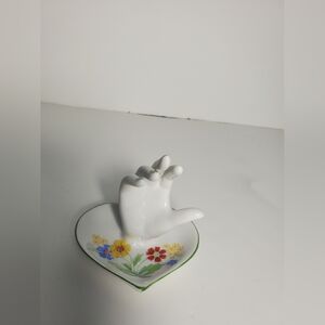 Vintage Porcelain Hand Figurine and Trinket Dish Midcentury Vanity Shelf Display